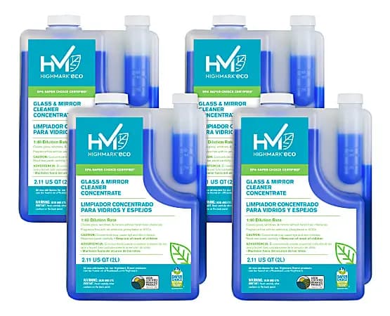 Highmark® ECO Glass And Mirror Cleaner Concentrate, 2 Liters, Case Of 4 Bottles [color Blue, Number Of Containers 4, Solvent Parts (For Dilution Ratio) 40, Size (container) 67.63 o