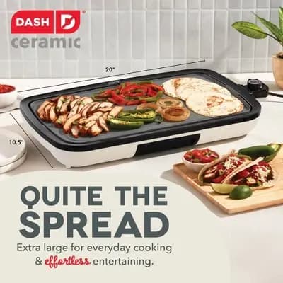 Dash Nonstick Ceramic Electric Flat Top Griddle Cream [5 Pounds, 1500 Watts, Aluminum]