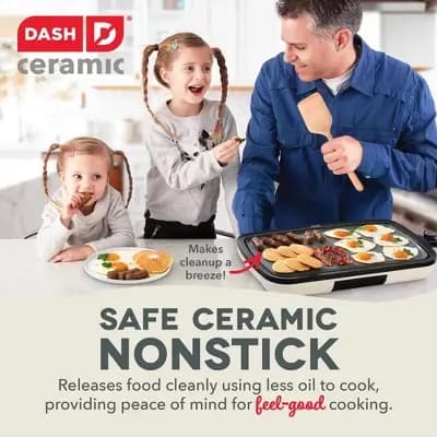 Dash Nonstick Ceramic Electric Flat Top Griddle Cream [5 Pounds, 1500 Watts, Aluminum]