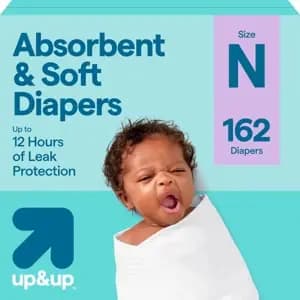 Disposable Diapers - Newborn Size - 162ct - up&up™ [Features Latex-Free, Wetness Indicator, Hypoaller, Disposability Do not flush, Package Quantity 162, Industry or Government Cert
