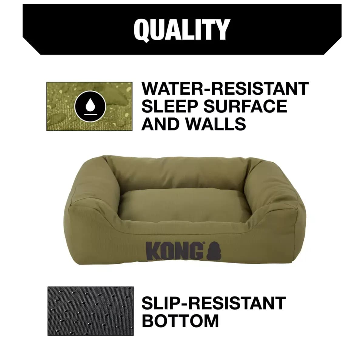 KONG® 4-Sided Durable Cuddler Medium Dog Bed, Water-Resistant, Multiple Colors, 28L x 22W [Includes 1 Cuddler Bed, Color Olive, Environment Indoors, Dimensions 28 in L x 22 in W x