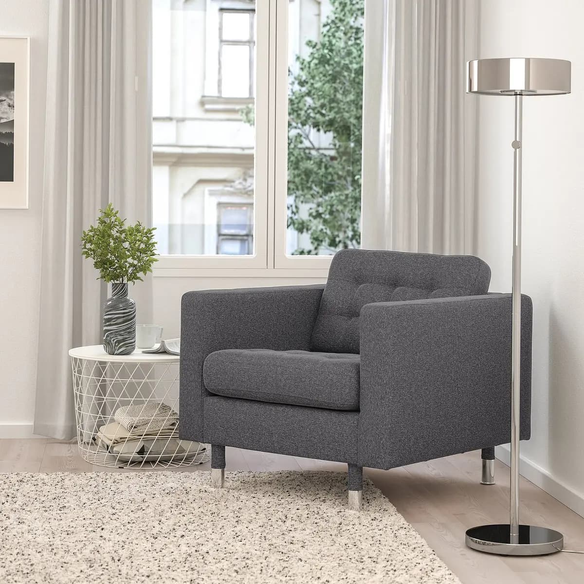 IKEA MORABO Armchair, Gunnared dark gray/metal [Width 35 7/8 ", Depth 36 1/4 ", Height 31 7/8 "]