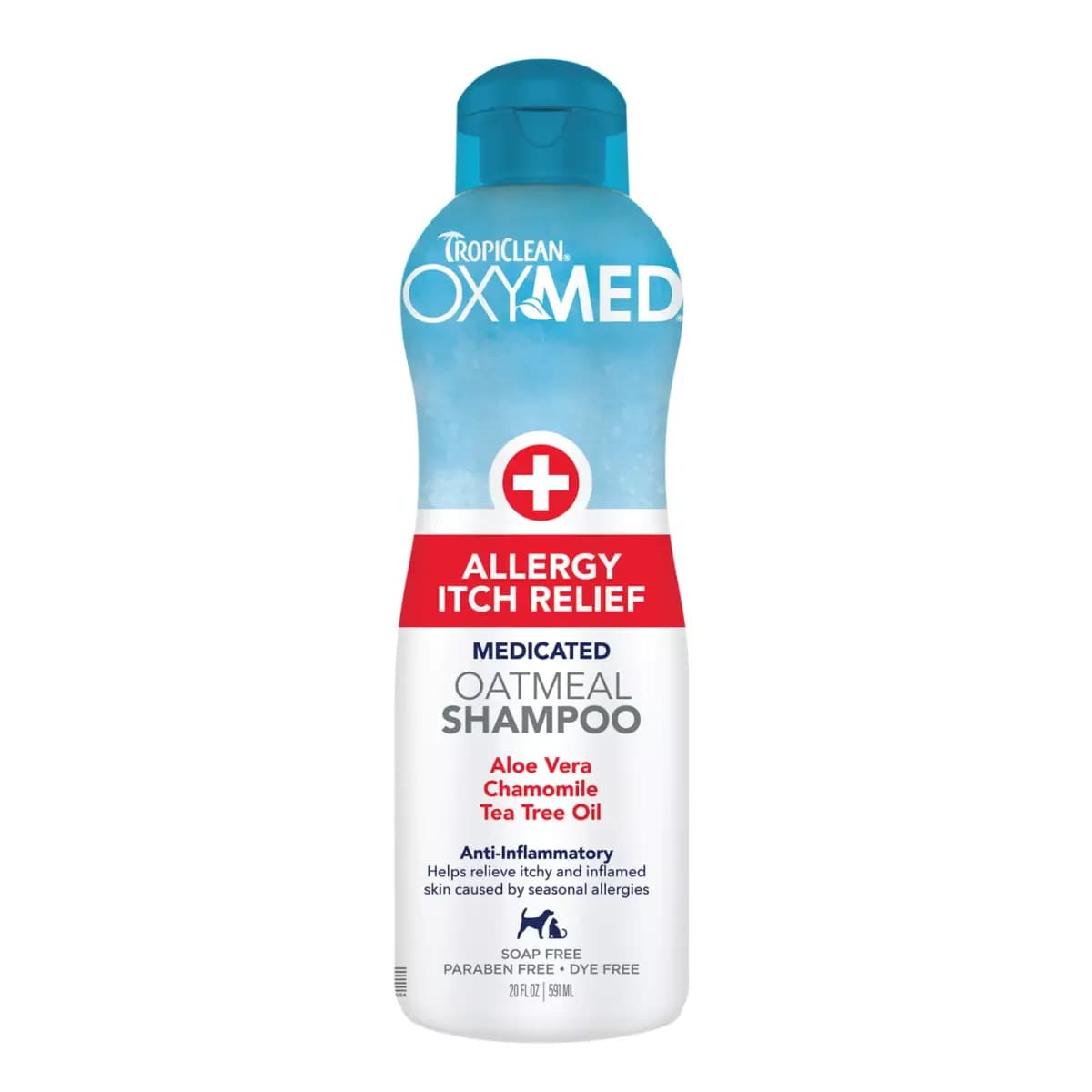 TropiClean® OxyMed® Medicated Allergy Itch Relief Dog Shampoo - Aloe Vera, Chamomile, Tea Tree 20oz [Features Medicated itch relief, Intended For Dog, Cat, Pet Weight All, Includes