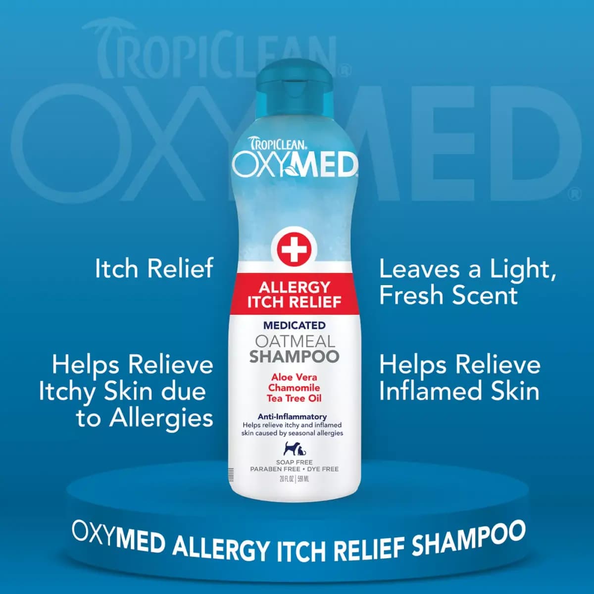 TropiClean® OxyMed® Medicated Allergy Itch Relief Dog Shampoo - Aloe Vera, Chamomile, Tea Tree 20oz [Features Medicated itch relief, Intended For Dog, Cat, Pet Weight All, Includes
