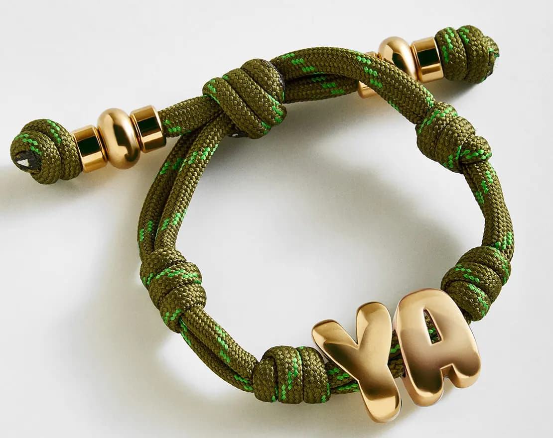 BaubleBar Knotty Initial Custom Bracelet - Olive Green Double Letters Gold [Adjustable pull-tie so you can get a perfect fit, Personalized with the capital letter of yo, Choose fro