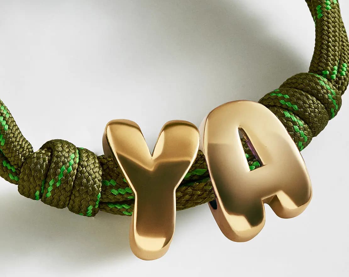BaubleBar Knotty Initial Custom Bracelet - Olive Green Double Letters Gold [Adjustable pull-tie so you can get a perfect fit, Personalized with the capital letter of yo, Choose fro