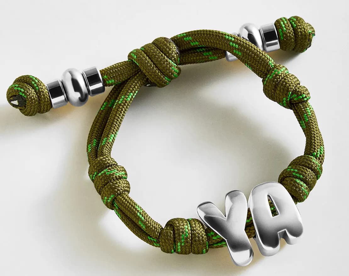 BaubleBar Knotty Initial Custom Bracelet - Olive Green Double Letters Gold [Adjustable pull-tie so you can get a perfect fit, Personalized with the capital letter of yo, Choose fro