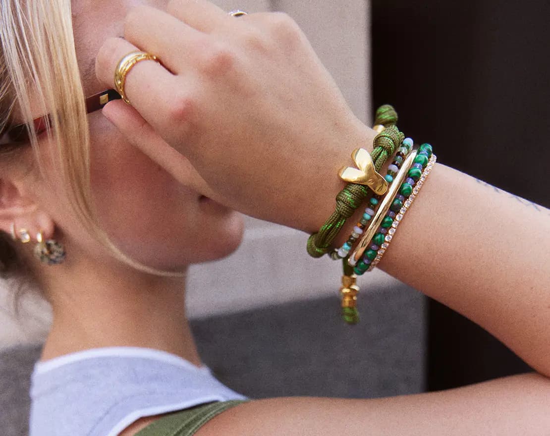 BaubleBar Knotty Initial Custom Bracelet - Olive Green Double Letters Gold [Adjustable pull-tie so you can get a perfect fit, Personalized with the capital letter of yo, Choose fro
