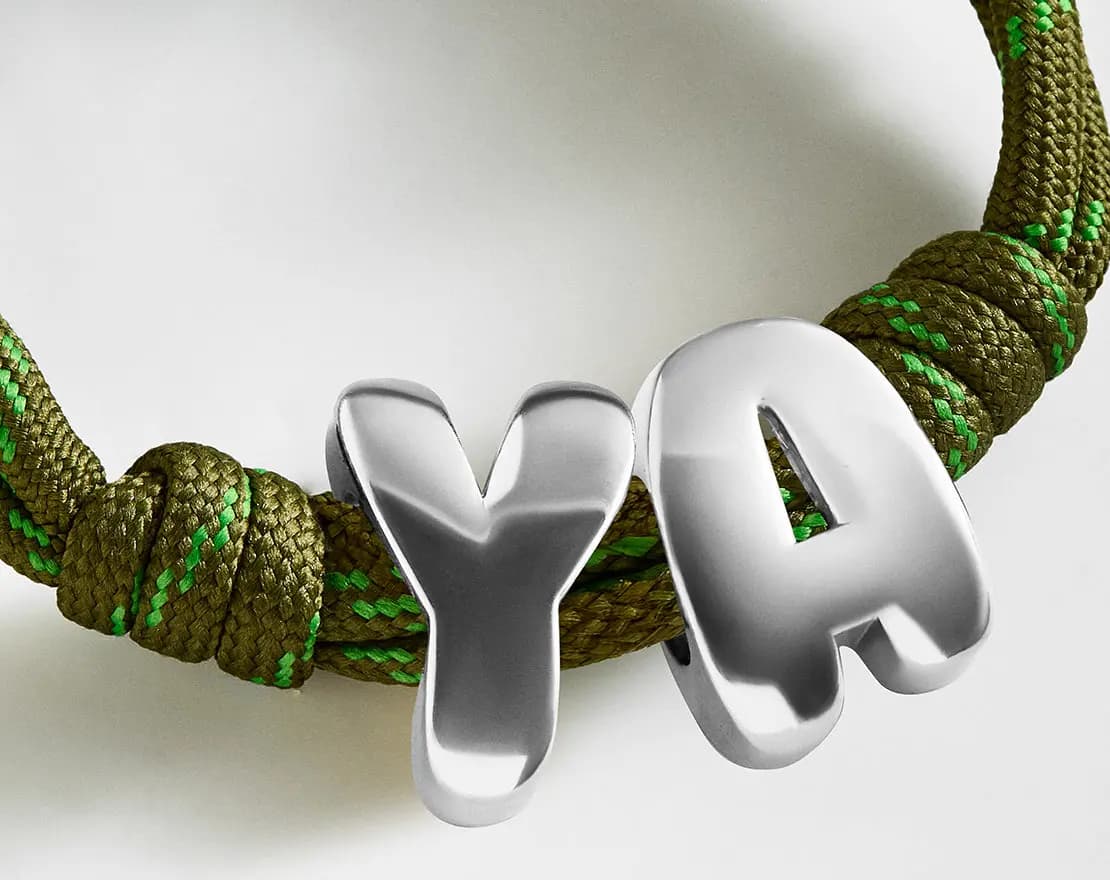 BaubleBar Knotty Initial Custom Bracelet - Olive Green Double Letters Gold [Adjustable pull-tie so you can get a perfect fit, Personalized with the capital letter of yo, Choose fro