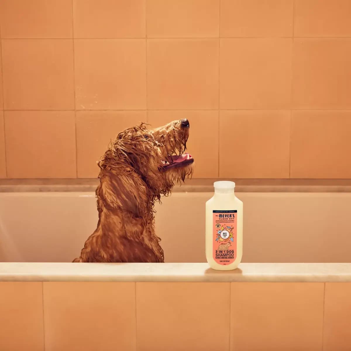 Mrs. Meyer's® 3-in-1 Dog Shampoo & Conditioner - White Peach 14 oz [Intended For Dogs, Includes 1 - 14oz bottle, Dimensions "Unit Depth - 1.85in, Pet Weight No pet weight restricti