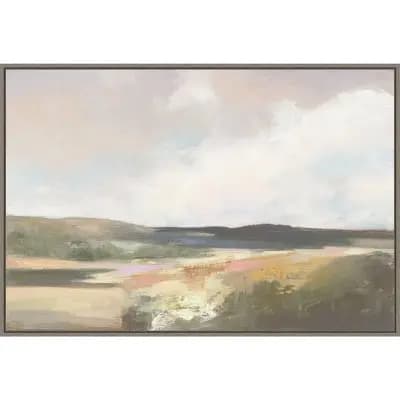 33" x 23" Dawn by The Water Neutral by Julia Purinton Framed Canvas Wall Art Print - Amanti Art [3 Pounds, Wood (Frame), Framed]