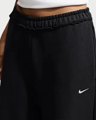 Nike Studio Fleece Heavyweight Women's Mid-Rise Wide-Leg Pants Total Black/Sail [Body: 80% cotton/20% polyester. Pocket bags: 100% cotton., Machine wash, XS (0–2)-XXL (20–22)]