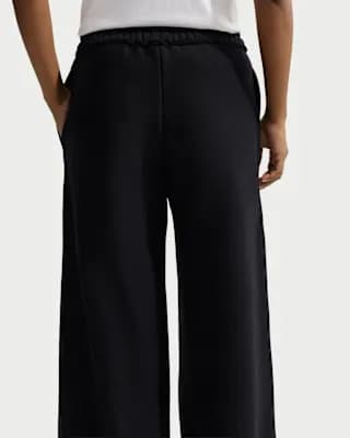 Nike Studio Fleece Heavyweight Women's Mid-Rise Wide-Leg Pants Total Black/Sail [Body: 80% cotton/20% polyester. Pocket bags: 100% cotton., Machine wash, XS (0–2)-XXL (20–22)]