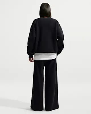 Nike Studio Fleece Heavyweight Women's Mid-Rise Wide-Leg Pants Total Black/Sail [Body: 80% cotton/20% polyester. Pocket bags: 100% cotton., Machine wash, XS (0–2)-XXL (20–22)]