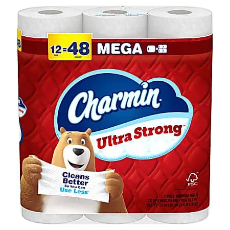 Charmin Ultra Strong Toilet Paper Mega Rolls, 4” x 3-15/16”, White, 220 Sheets Per Roll, Pack Of 12 Mega Rolls [size class Mega, total number of sheets 2640, color White, number of