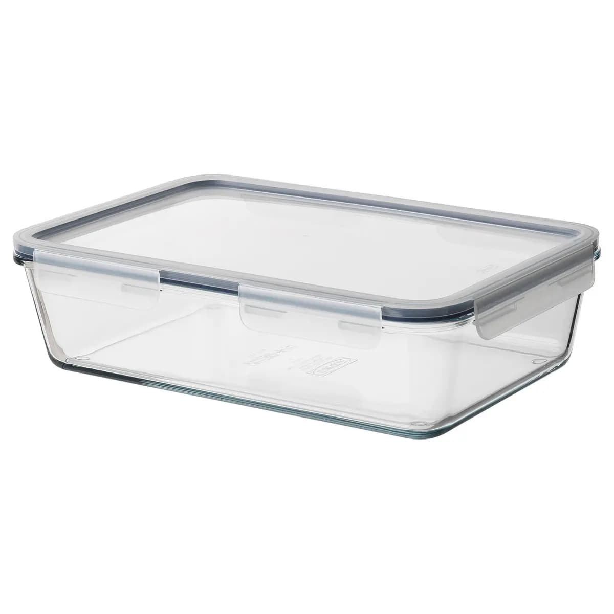 IKEA 365+ food container with lid, rectangular/glass plastic, 3 qt [Length 12 ½ ", Width 8 ¼ ", Height 3 ½ ", Volume 3 qt]