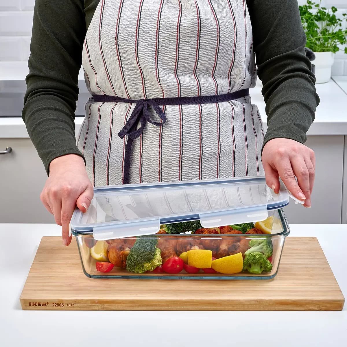 IKEA 365+ food container with lid, rectangular/glass plastic, 3 qt [Length 12 ½ ", Width 8 ¼ ", Height 3 ½ ", Volume 3 qt]