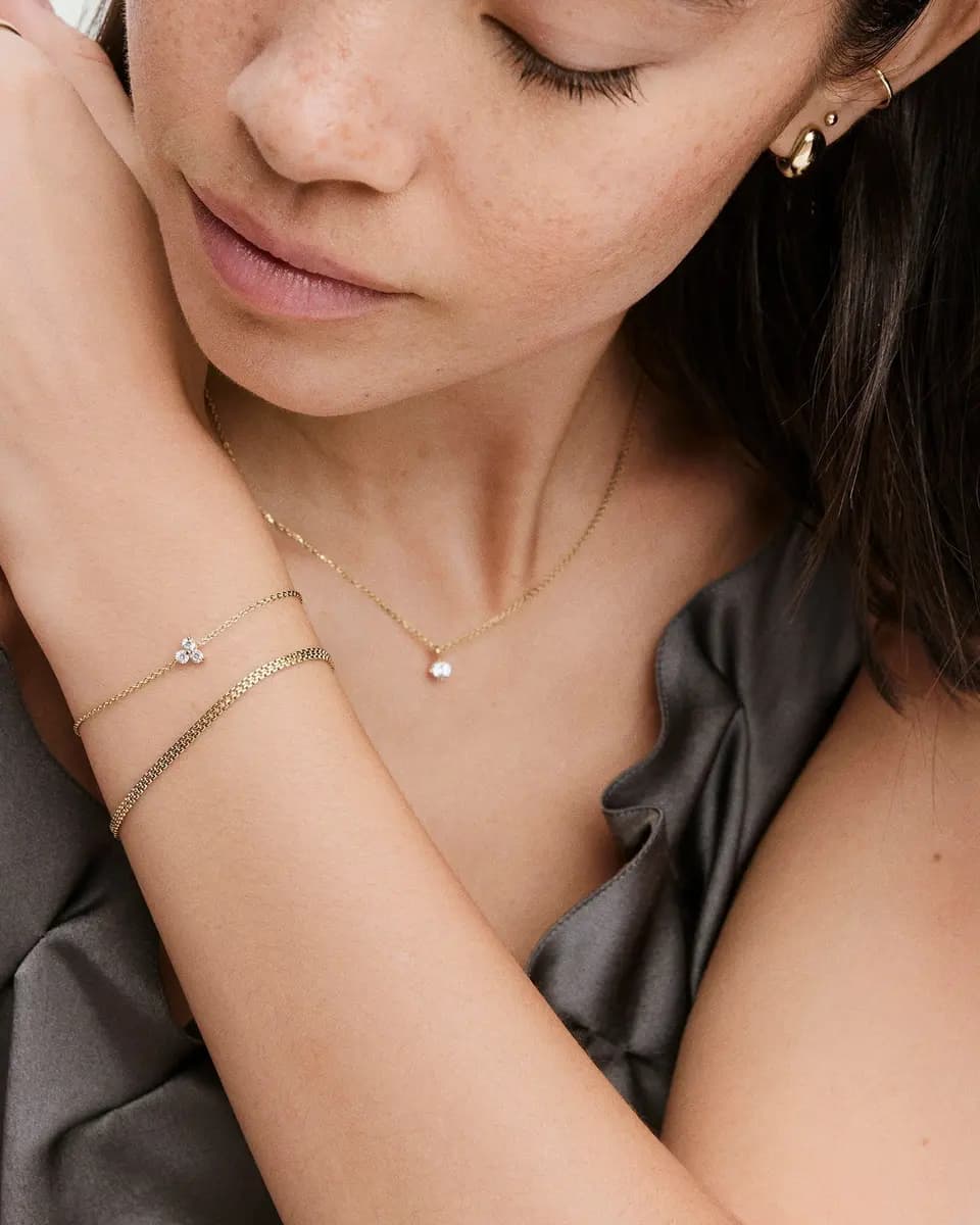 Mejuri Lotus Bracelet 18k Gold Vermeil - Lab Grown White Sapphire [18k Gold Vermeil - Lab Grown White Sapphire, 2.5 mm, 5.4 mm]