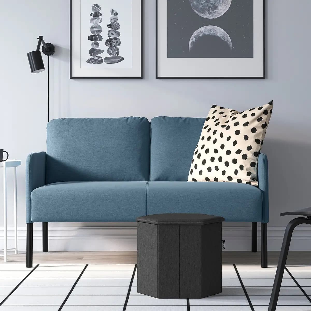 IKEA KJUGE Pouf with storage, Knisa dark gray [Height 13 ", Diameter 15 "]
