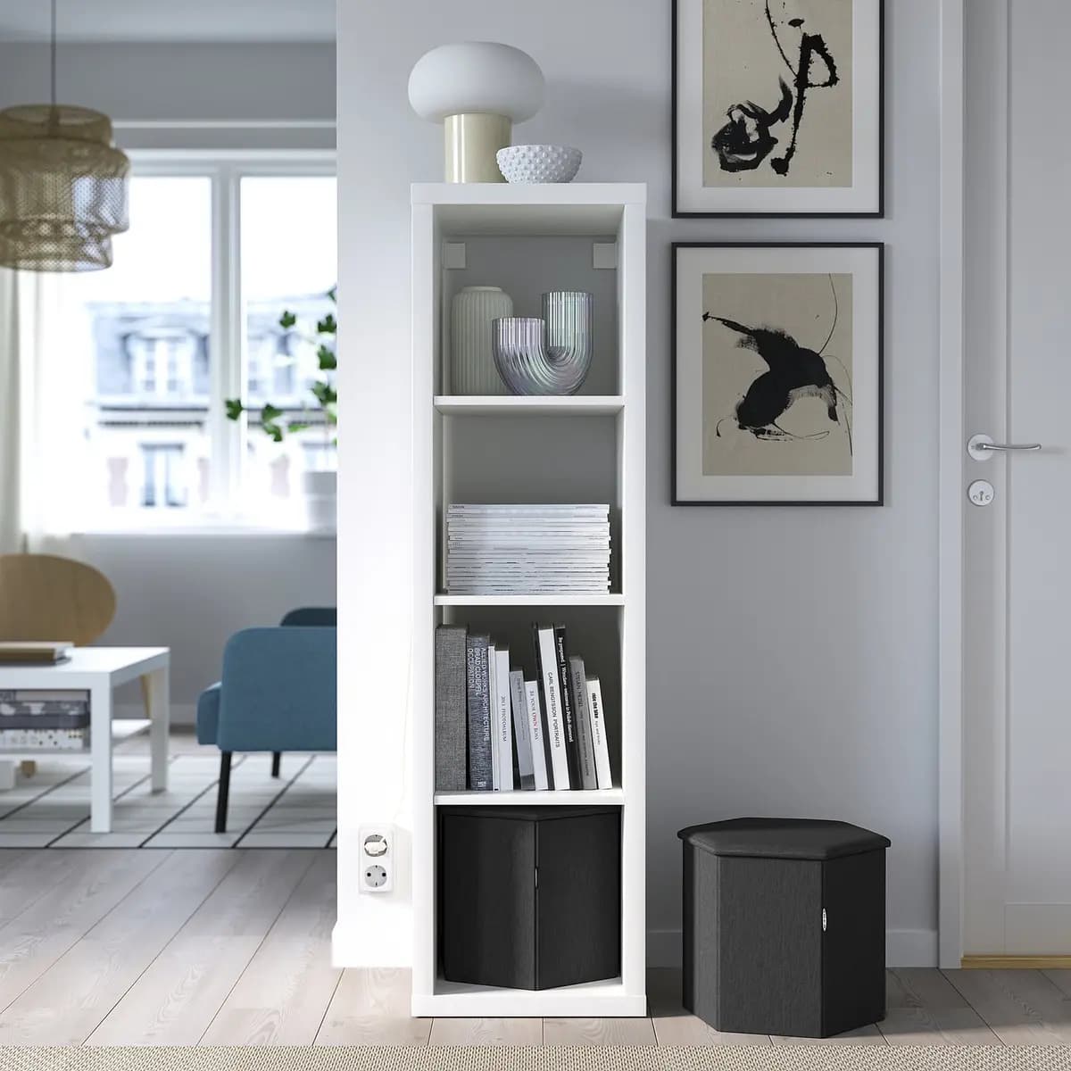 IKEA KJUGE Pouf with storage, Knisa dark gray [Height 13 ", Diameter 15 "]