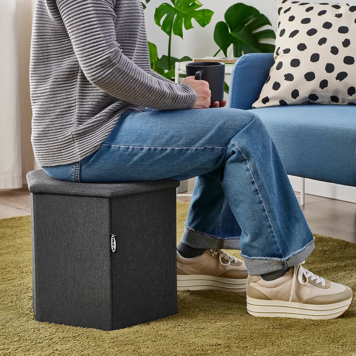 IKEA KJUGE Pouf with storage, Knisa dark gray [Height 13 ", Diameter 15 "]