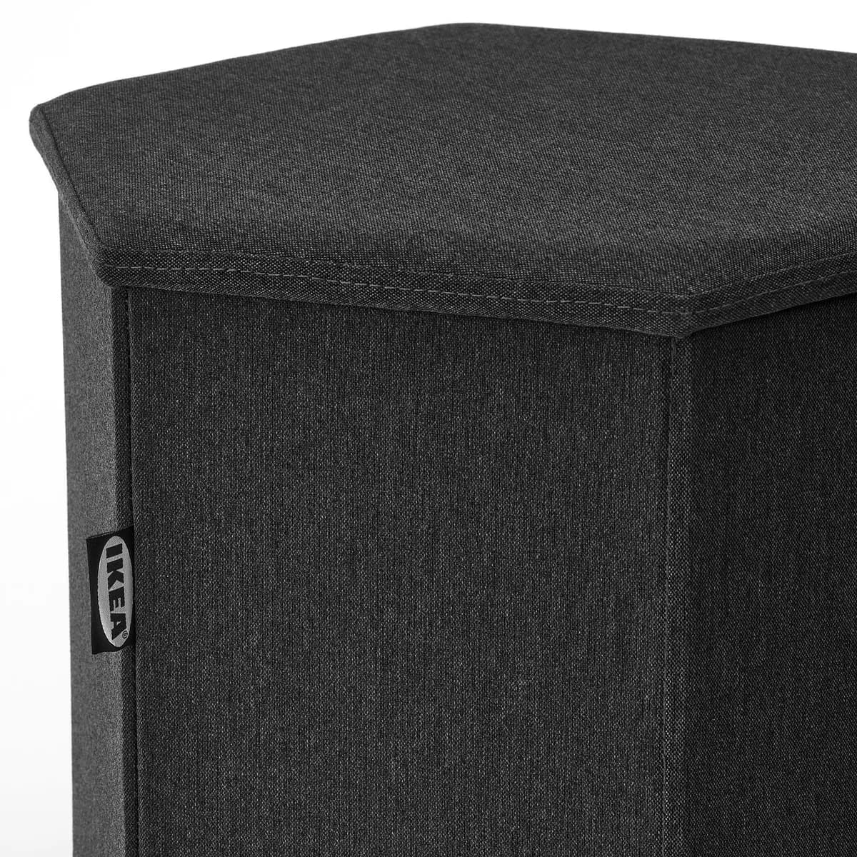 IKEA KJUGE Pouf with storage, Knisa dark gray [Height 13 ", Diameter 15 "]