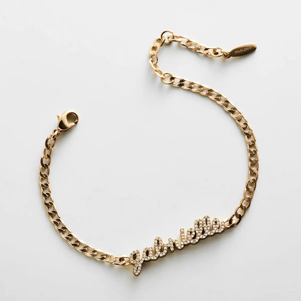 BaubleBar Curb Chain Custom Bracelet - Gold/Pave Script [Set on a smooth curb chain, Customize with up to 10 letters in the fon, Available in glossy gold or sleek silver,]