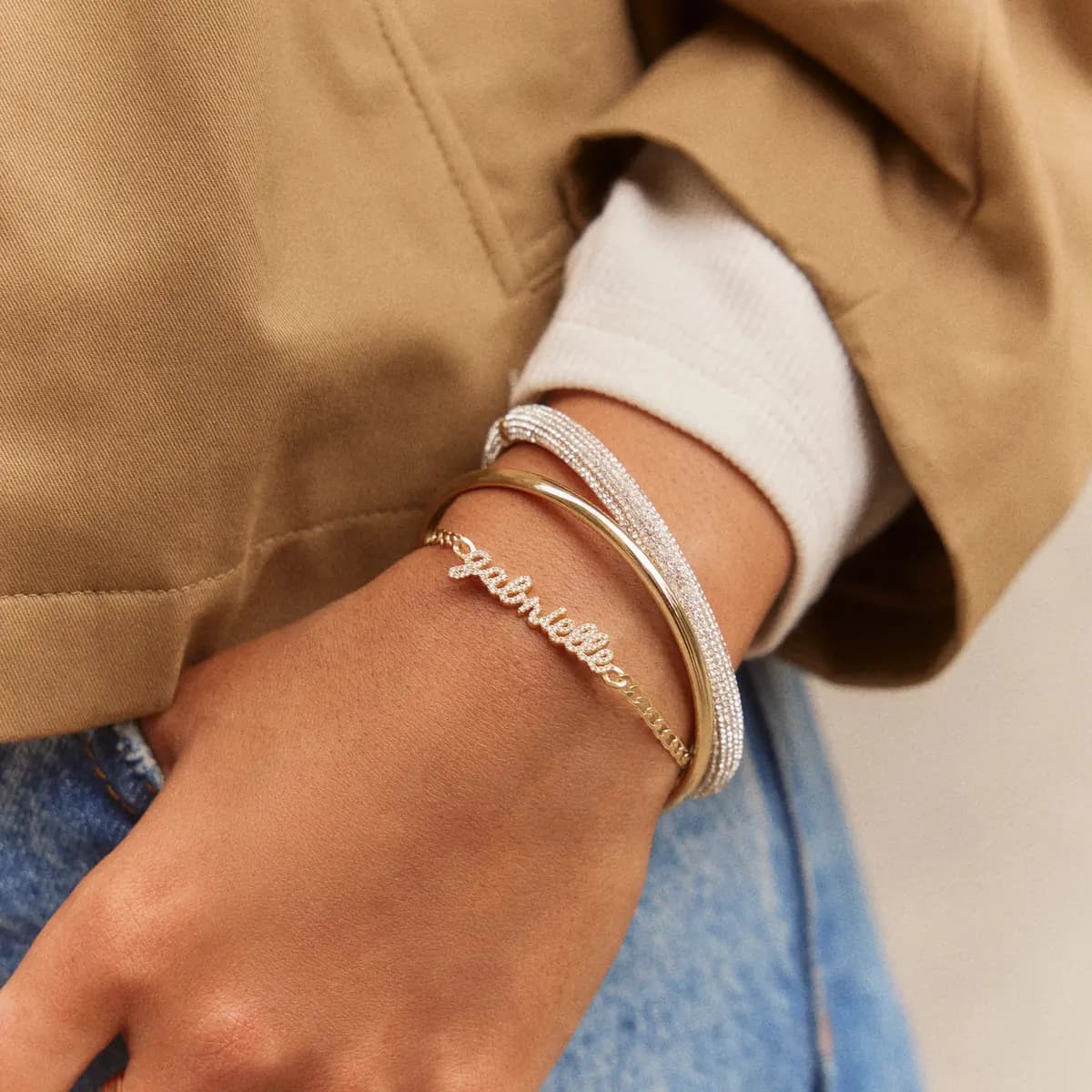 BaubleBar Curb Chain Custom Bracelet - Gold/Pave Script [Set on a smooth curb chain, Customize with up to 10 letters in the fon, Available in glossy gold or sleek silver,]