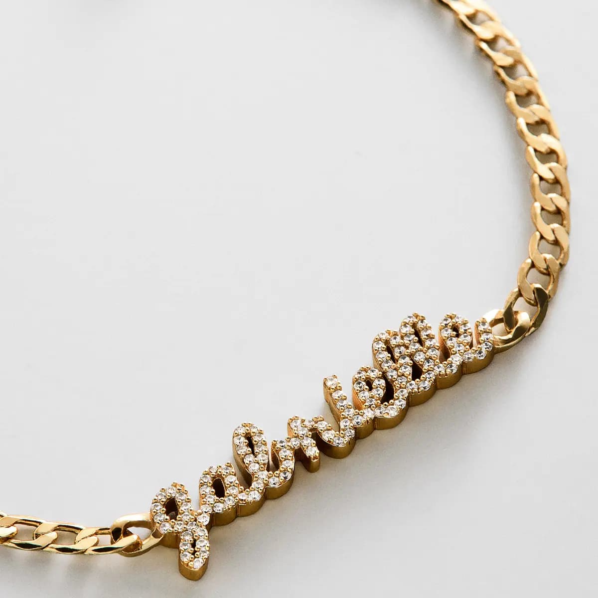 BaubleBar Curb Chain Custom Bracelet - Gold/Pave Script [Set on a smooth curb chain, Customize with up to 10 letters in the fon, Available in glossy gold or sleek silver,]