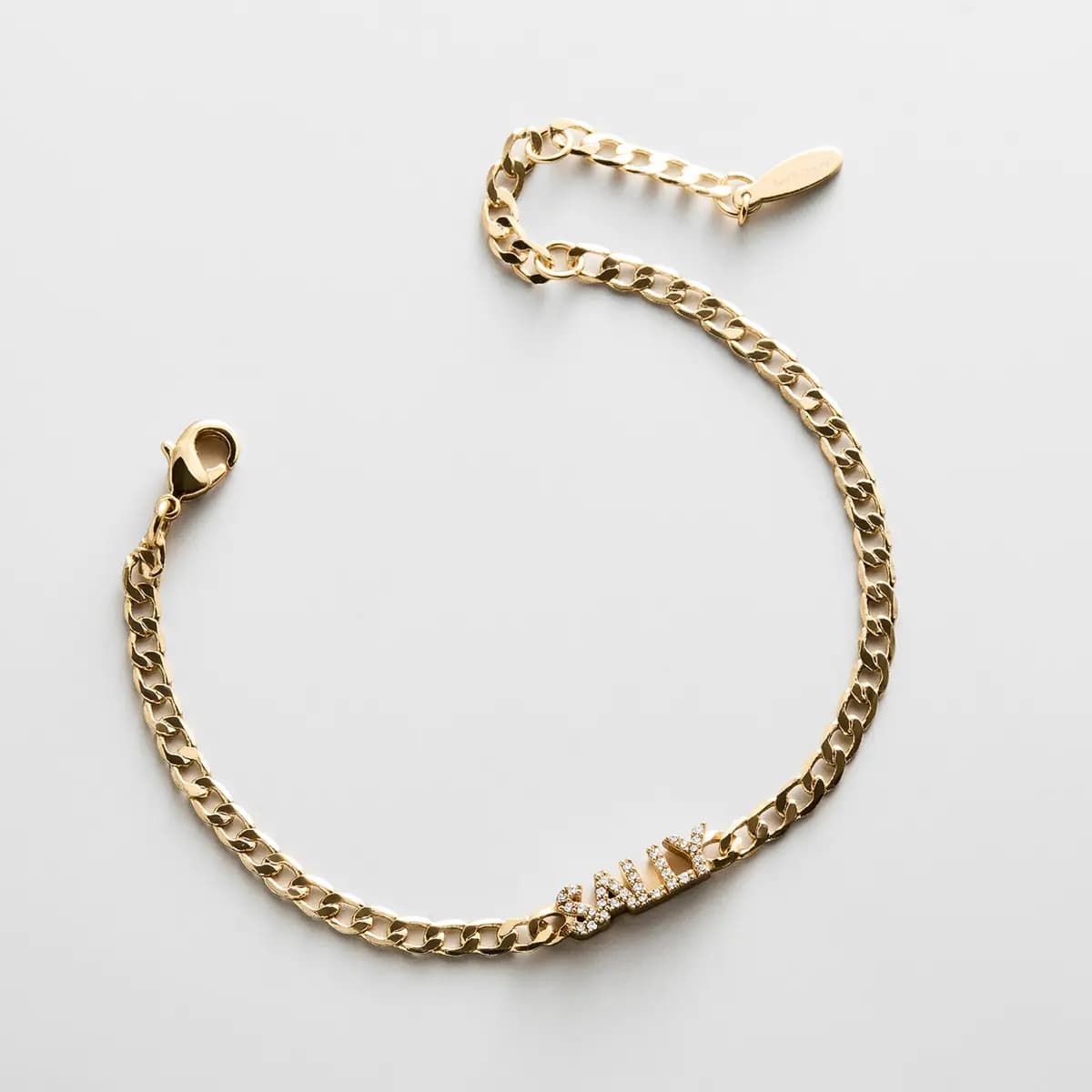 BaubleBar Curb Chain Custom Bracelet - Gold/Pave Script [Set on a smooth curb chain, Customize with up to 10 letters in the fon, Available in glossy gold or sleek silver,]