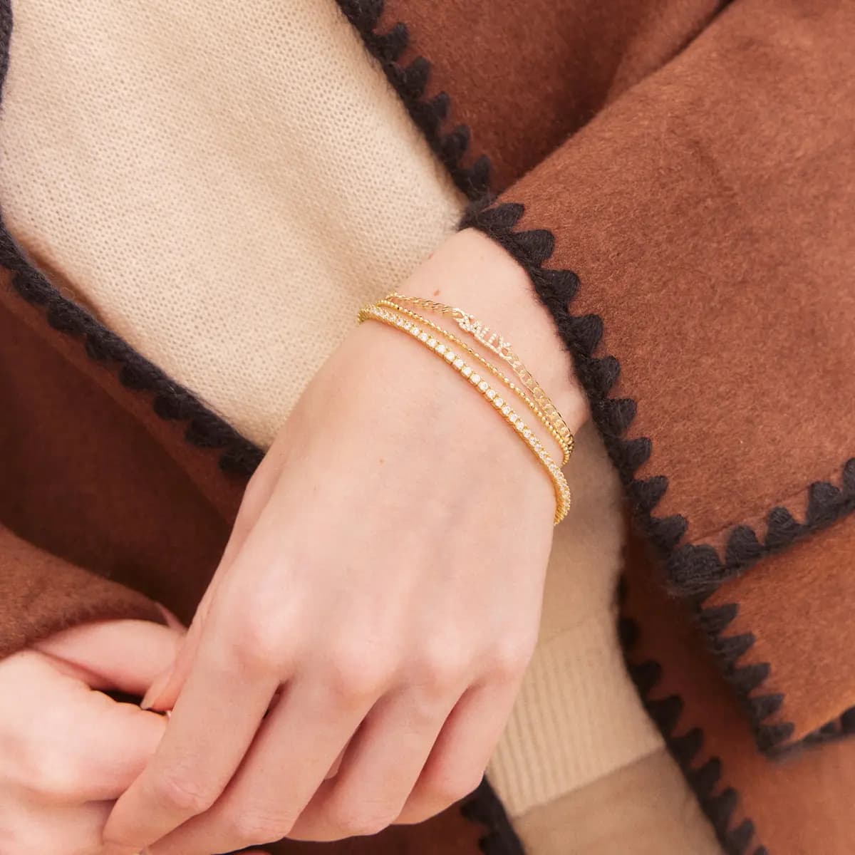 BaubleBar Curb Chain Custom Bracelet - Gold/Pave Script [Set on a smooth curb chain, Customize with up to 10 letters in the fon, Available in glossy gold or sleek silver,]