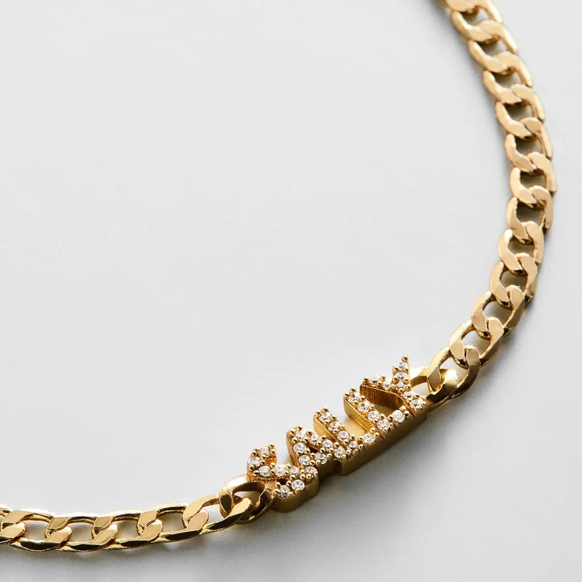 BaubleBar Curb Chain Custom Bracelet - Gold/Pave Script [Set on a smooth curb chain, Customize with up to 10 letters in the fon, Available in glossy gold or sleek silver,]