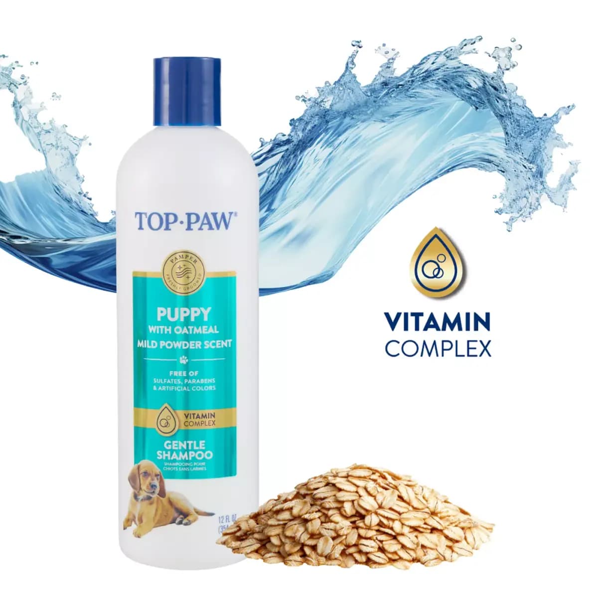 Top Paw® Puppy Gentle Shampoo with Oatmeal - Mild Powder Scent 12 oz [Intended For Dogs, Includes (1) 12 fl oz bottle, Health Consideration Skin & Coat, Total Weight 12 fl oz (354