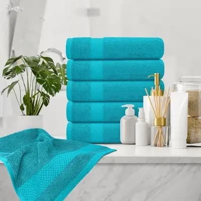 White Classic Luxury 100% Cotton Hand Towels Set of 6 - 16x30" Aqua [100% Cotton, Heavyweight (550-800 GSM), Quick Dry]