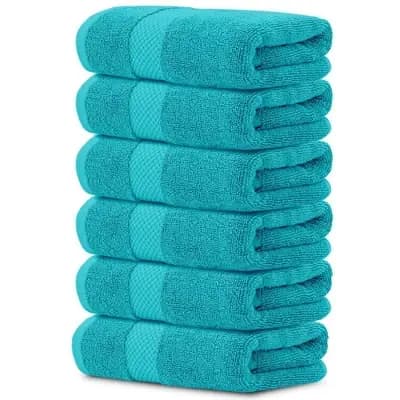 White Classic Luxury 100% Cotton Hand Towels Set of 6 - 16x30" Aqua [100% Cotton, Heavyweight (550-800 GSM), Quick Dry]