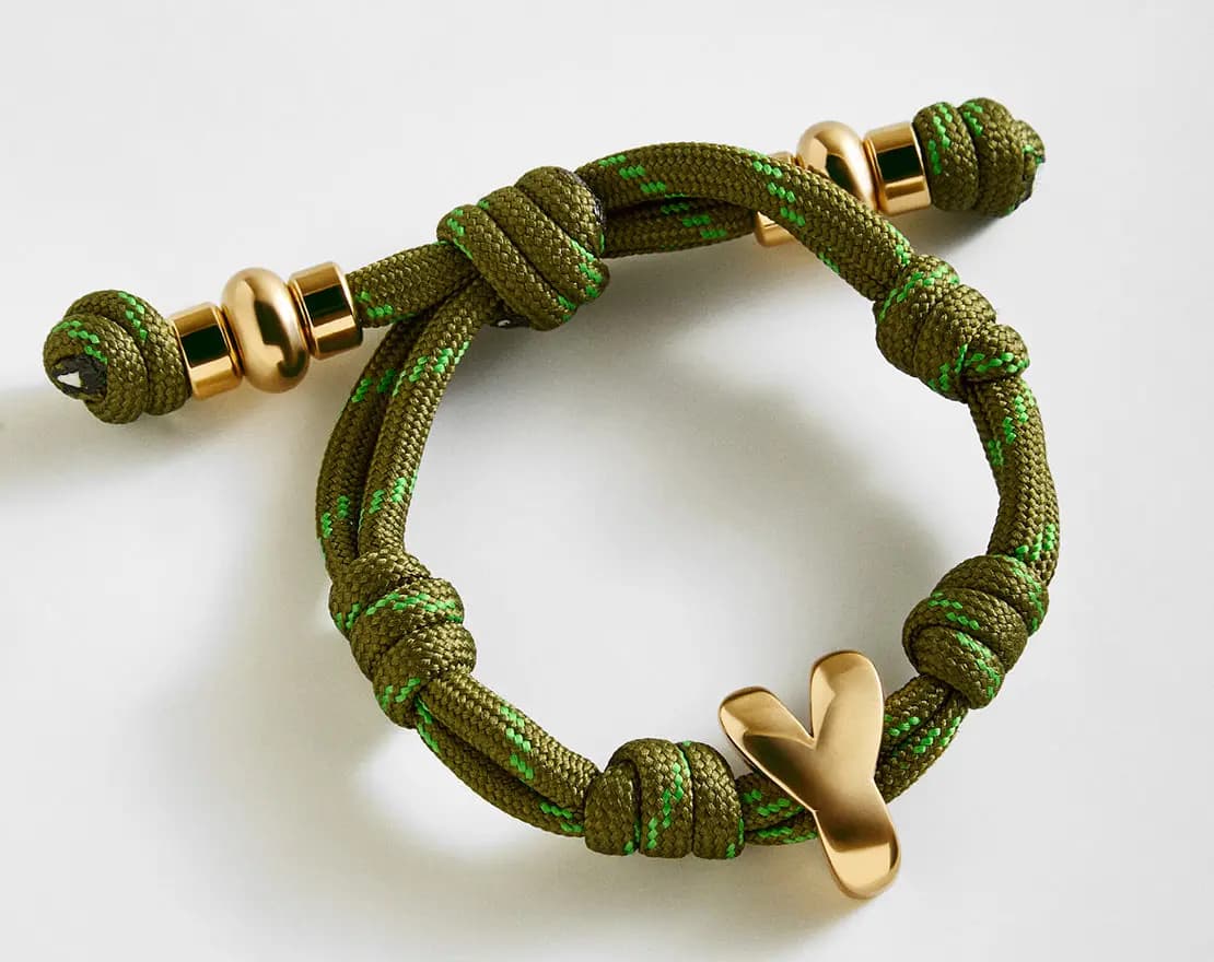 BaubleBar Knotty Initial Custom Bracelet - Olive Green Single Letter Gold [Adjustable pull-tie so you can get a perfect fit, Personalized with the capital letter of yo, Choose from