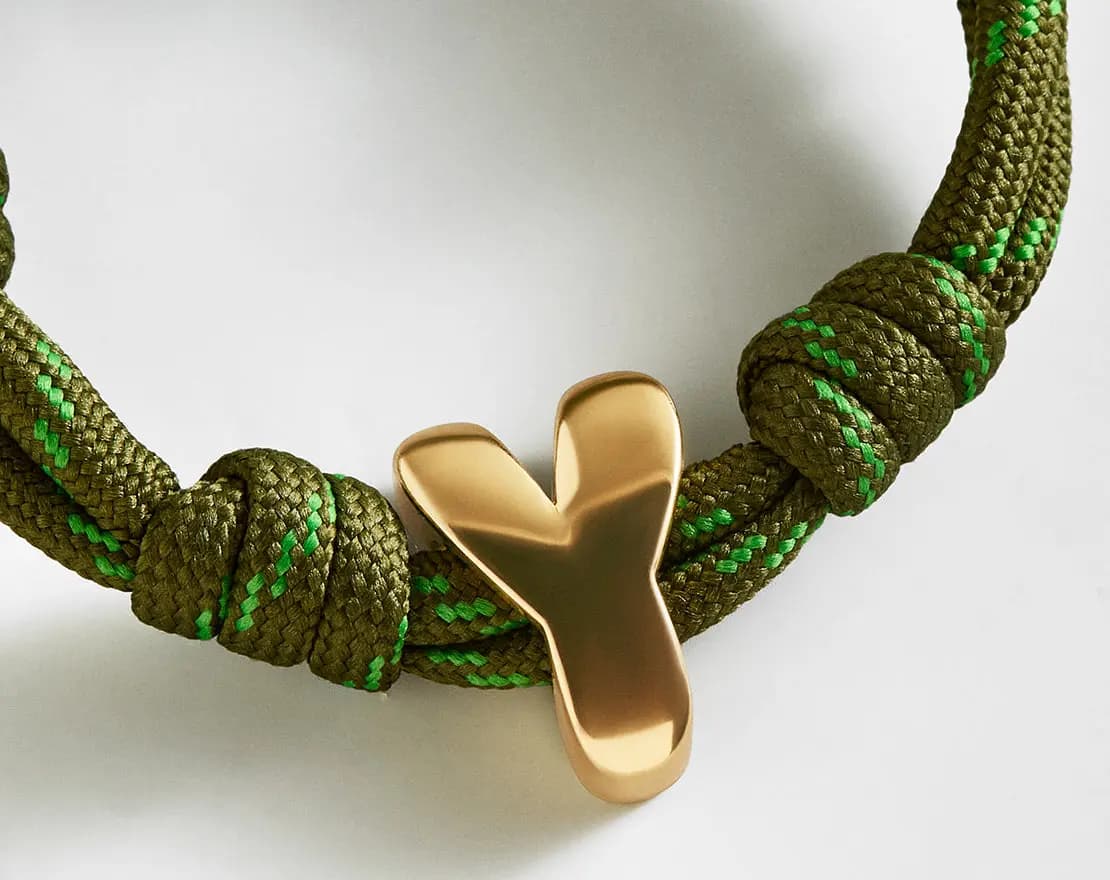BaubleBar Knotty Initial Custom Bracelet - Olive Green Single Letter Gold [Adjustable pull-tie so you can get a perfect fit, Personalized with the capital letter of yo, Choose from