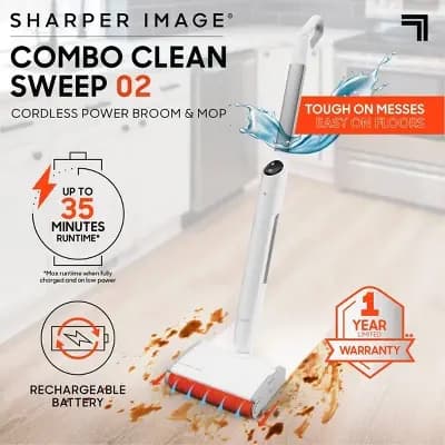 Sharper Image Combo Clean Sweep 02, Cordless Power Broom & Mop White [Battery, 0 Meter, 288 Meter]