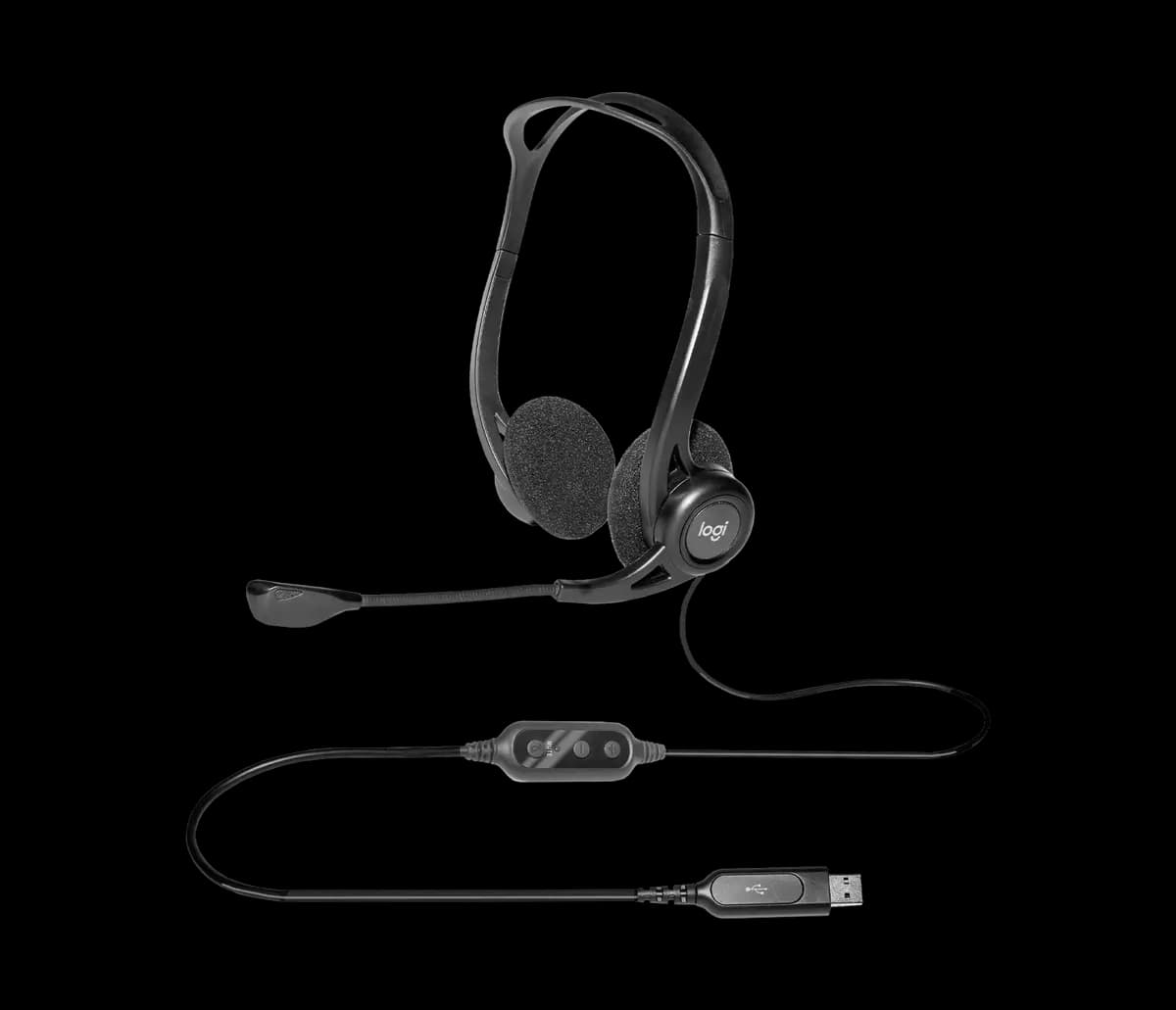 Logitech 960 USB Headset - Black [7.87 in (200 mm), 9.65 in (245 mm), 2.13 in (54 mm)]