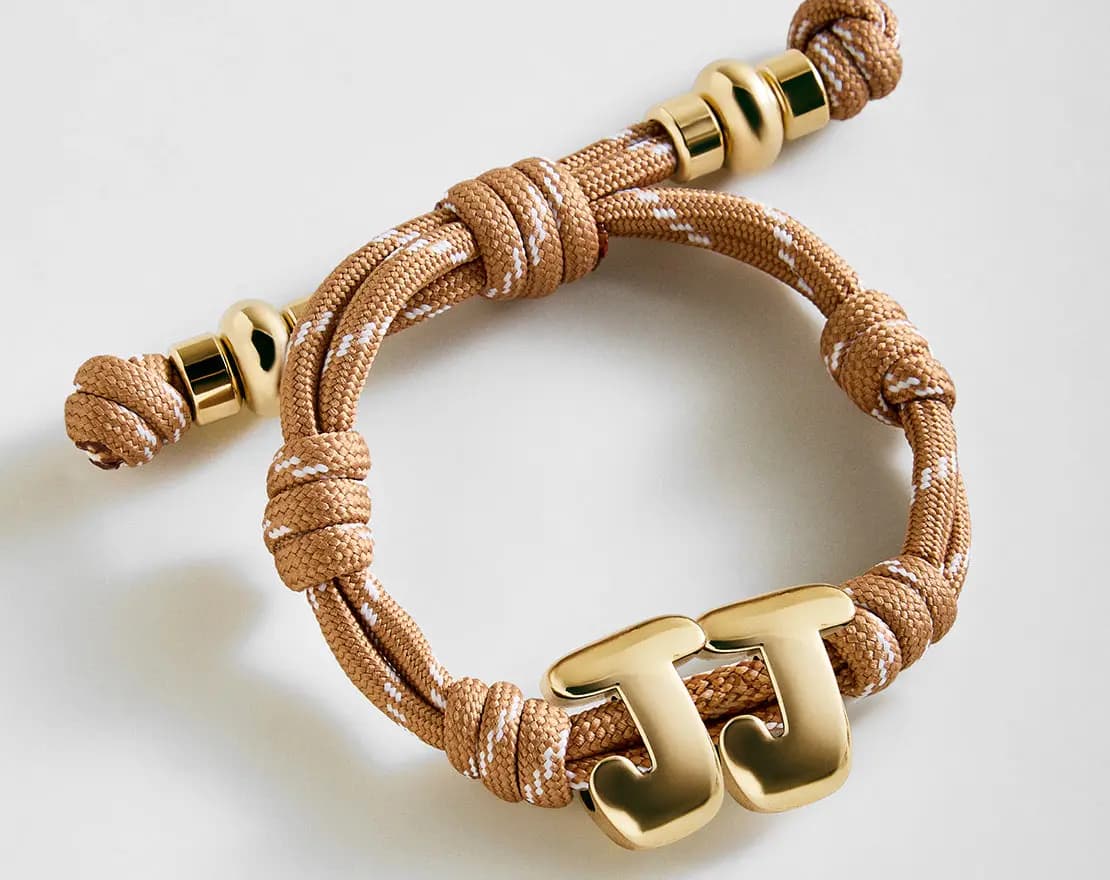 BaubleBar Knotty Initial Custom Bracelet - Light Brown Double Letters Gold [Adjustable pull-tie so you can get a perfect fit, Personalized with the capital letter of yo, Choose fro