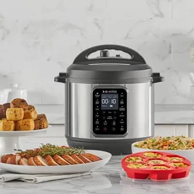 Instant Pot 6qt 9-in-1 Pressure Cooker Bundle: Exclusive Bonus Silicone Pan with Lid, Rice & Multi Cooker, Stainless Steel [6 Quart, 1000 Watts, Stainless Steel]
