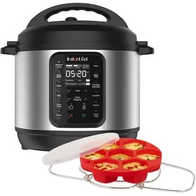 Instant Pot 6qt 9-in-1 Pressure Cooker Bundle: Exclusive Bonus Silicone Pan with Lid, Rice & Multi Cooker, Stainless Steel [6 Quart, 1000 Watts, Stainless Steel]