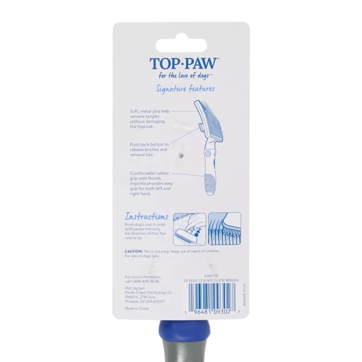 Top Paw® Self-Cleaning Metal Bristle Slicker Grooming Pet Brush [Brand Top Paw, Includes 1 Brush, Intended Pet(s) Dogs, Color Blue, Grey]