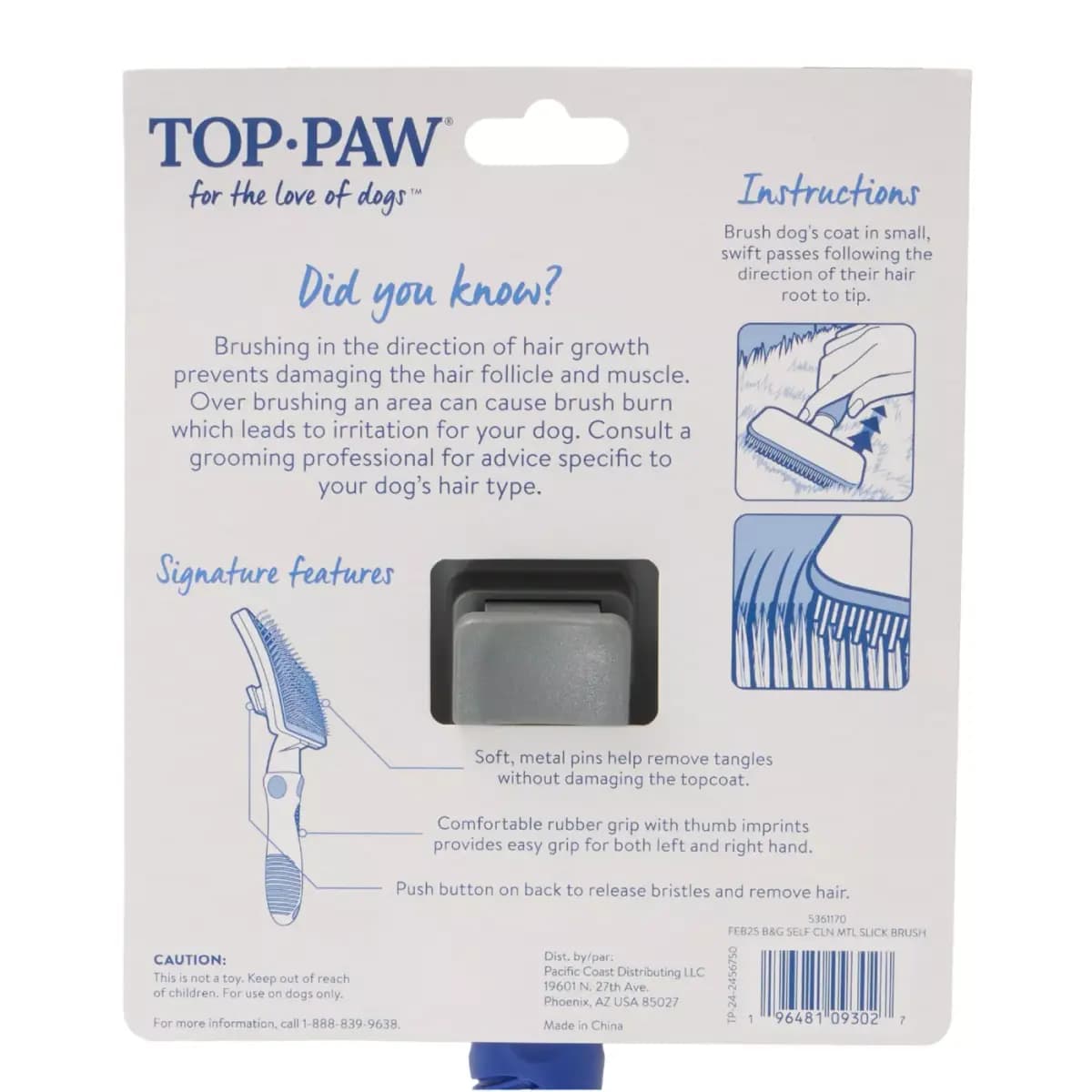 Top Paw® Self-Cleaning Metal Bristle Slicker Grooming Pet Brush [Brand Top Paw, Includes 1 Brush, Intended Pet(s) Dogs, Color Blue, Grey]
