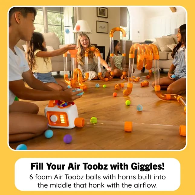 Fat Brain Toys Air Toobz Giggle Balls Noise-Maker Balls for the Air Toobz Play System, Ages 3 and Up [Set of 6 foam Air Toobz balls with horns built into the middle, Encourages cre