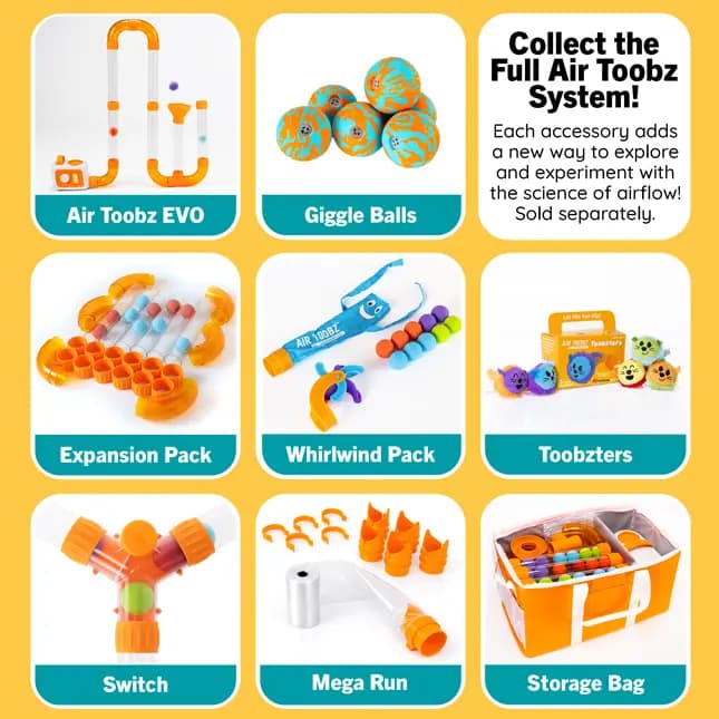 Fat Brain Toys Air Toobz Giggle Balls Noise-Maker Balls for the Air Toobz Play System, Ages 3 and Up [Set of 6 foam Air Toobz balls with horns built into the middle, Encourages cre