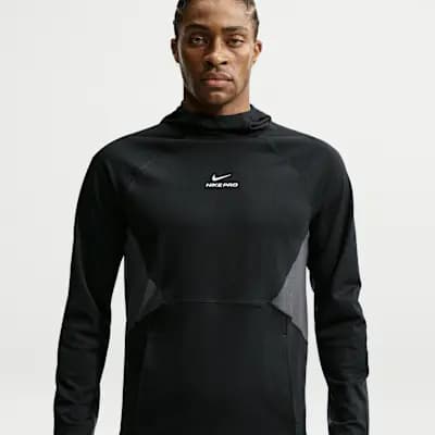 Nike Pro Men's Dri-FIT Mid-Layer Training Top Black/White [Black/White, Midweight knit material is soft and stretchy., Mesh panels provide extra breathability.]