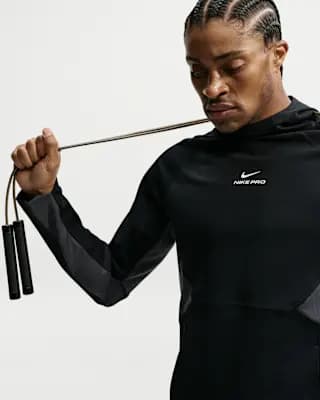 Nike Pro Men's Dri-FIT Mid-Layer Training Top Black/White [Black/White, Midweight knit material is soft and stretchy., Mesh panels provide extra breathability.]