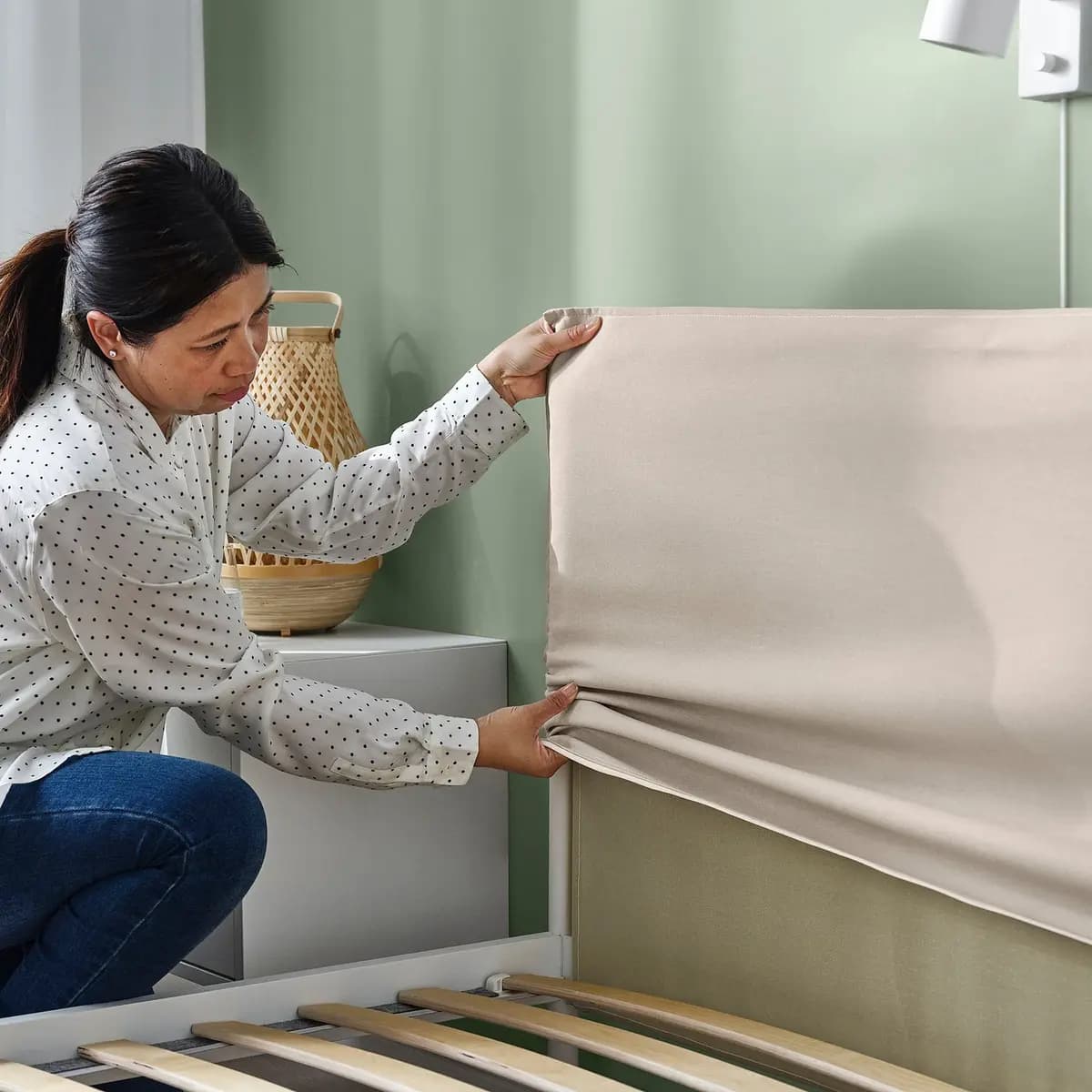 IKEA KLEPPSTAD Bed frame, white/Vissle beige [Width 62 1/4 ", Height 33 7/8 ", Length 81 7/8 "]