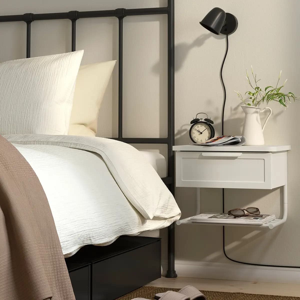 IKEA GRÅFJÄLLET Wall-mounted bedside table, white 16 1/2x11 3/8x12 1/4 " [Depth 11 3/8 ", Height 12 1/4 ", Width 16 1/2 "]